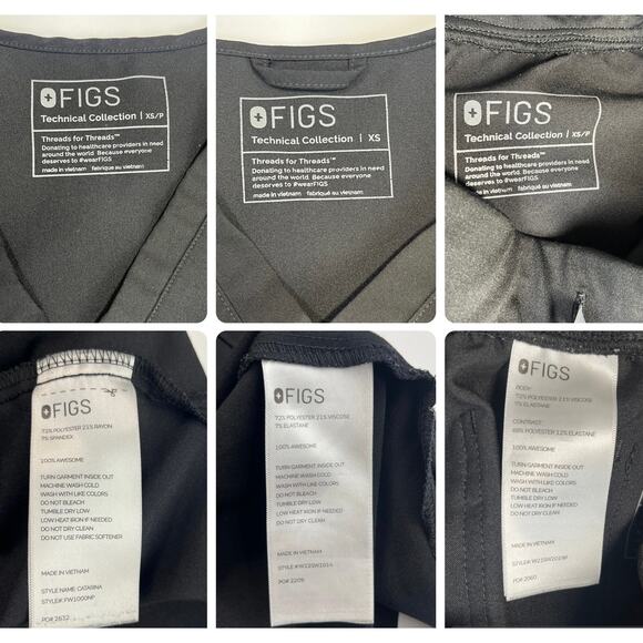 Figs Scrub Set Black Yola Skinny Pants XSP Catarina Top XSP Catarina Slim Top XS - Picture 8 of 16